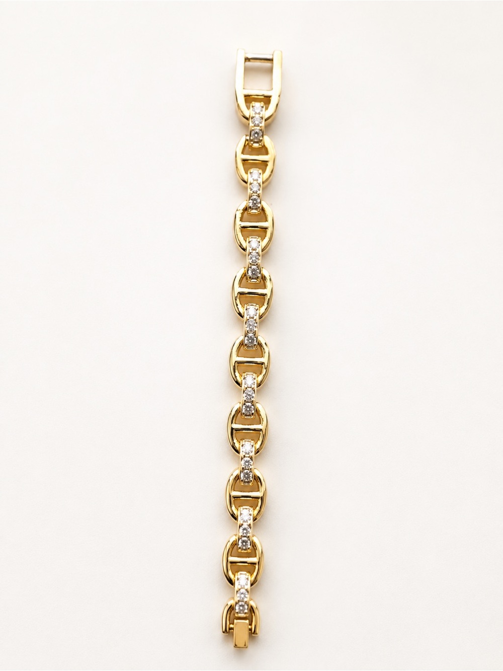 Gold Filled Mariner Bracelet with Diamond Pave Links